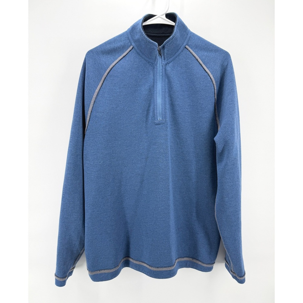 Johnnie-O Turner Reversible 1/4 Zip Black Blue Pullover Outdoor Surf Men L EUC
